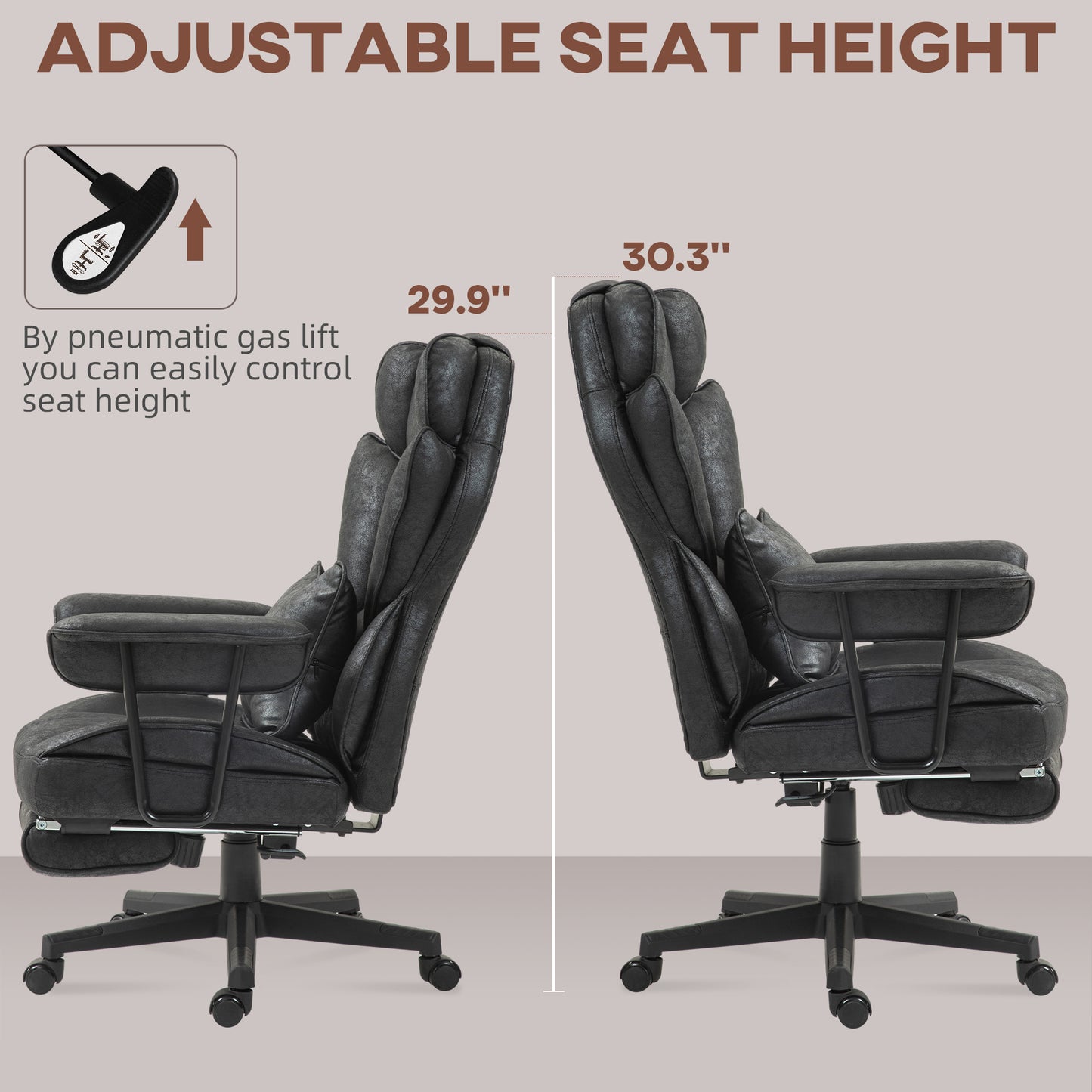 396lbs. Big and Tall Office Chair, Massage Office Chair with Footrest, Lumbar Support & Reclining Function, Black