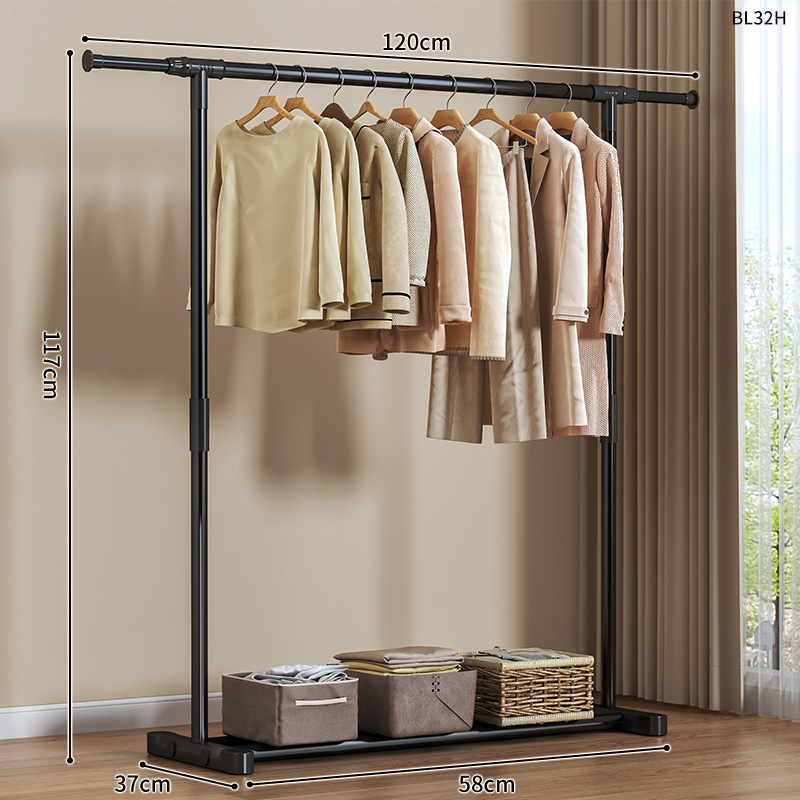 120CM - Simple Expansion JointDrying Rack Flooring Home Bedroom Hanging Clothes Folding Single Pole Simple Indoor Dormitory Mobile Sunbathing Clothes Hat Rack