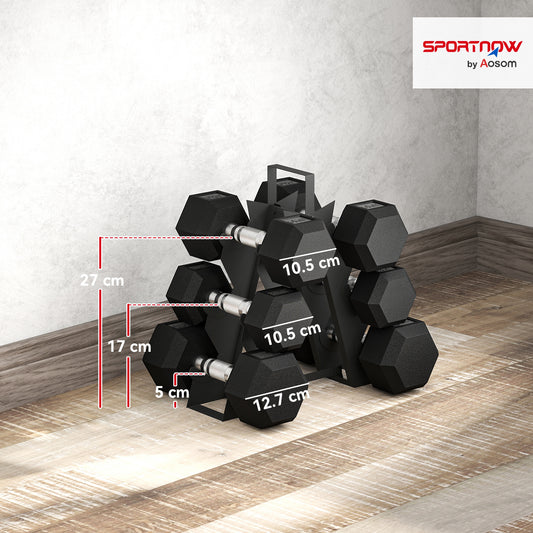 SPORTNOW Hex Dumbbell Set With Weights Storage Rack, Rubber Coated Dumbbells, Non-Slip Chrome Handles, Space-Saving For Home Gym Weight Lifting Strength Training, 2 X 2kg, 2 X 5kg, 2 X 8kg