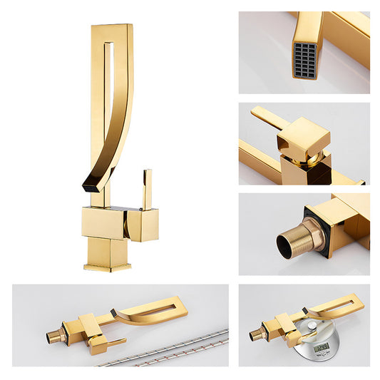 Golden countertop basin hot and cold water faucet