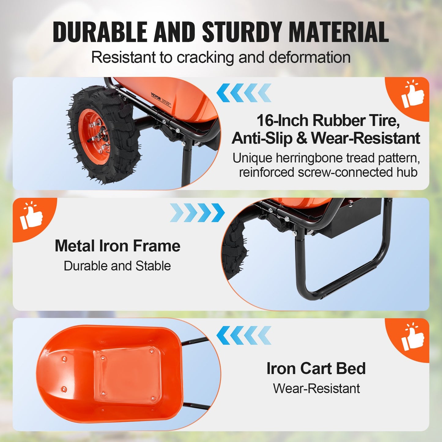 Electric Wheelbarrow Cart, 500W Powered Utility Garden Wagon Dump Cart, 4.5 Cu. Ft. Load & 573 Lbs Capacity With Metal Handle & 16' Track Wheels, Two Wheel Barrow Yard Cart & Wagons For Lawn