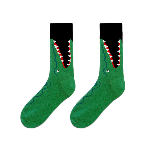 Vintage Green And Yellow Long Tube Flower Socks