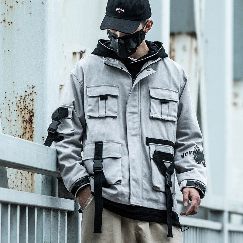 Graffiti printed ribbon stand-up overalls