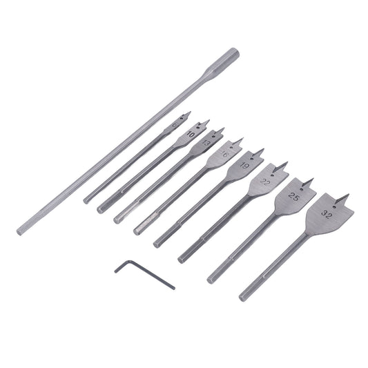 10Pcs Wood Drill Bit Set High Carbon Steel 8 Sizes 1/4in Shank Spade Drill Bits for Woodworking