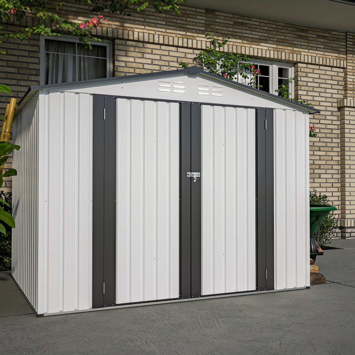 8 X 6 Ft Outdoor Storage Shed, All Weather Metal Sheds With 2 Lockable Doors, Tool Shed For Garden,