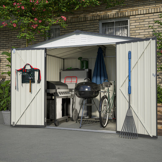 8 X 6 Ft Outdoor Storage Shed, All Weather Metal Sheds With 2 Lockable Doors, Tool Shed For Garden,