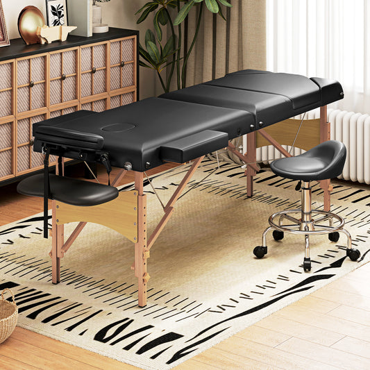 Adjustable Folding Massage Table - Black