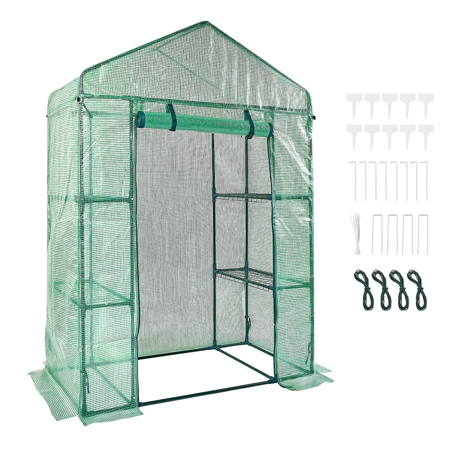 Foliengewächshaus 141x74,5x205cm Tomatengewächshaus 15kg Tragfähigkeit Treibhaus Gartenhaus Frühbeet PE-Material Stahlrohr Tomatenhaus Gemüse Gewächshaus Mit 4 Regalen Pflanzenhaus