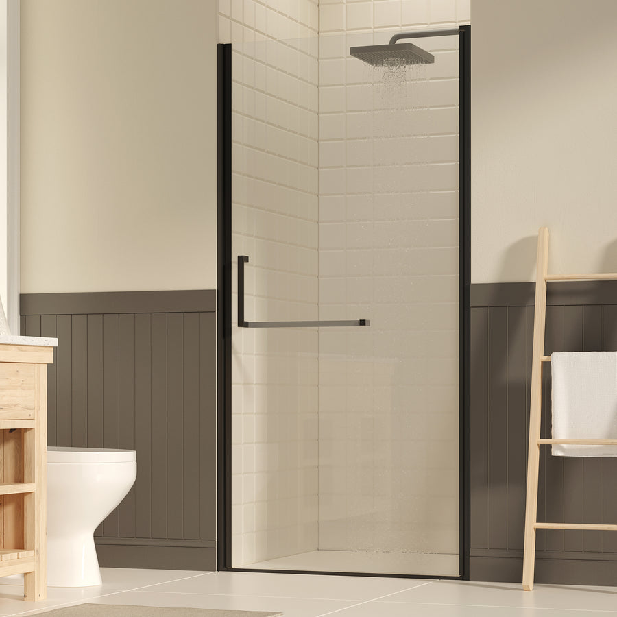 35-36 W 72 H Frameless Pivot Shower Door, Pivot Swing Shower Glass Doors With 0.25 6mm SGCC Clear Tempered Glass,Explosion-Proof Film, Reversible Installation, Matte Black