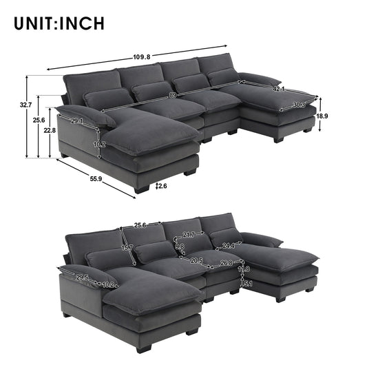 New Modern U-shaped Sectional Sofa, 6-Seat With Waist Pillows 109.8 55.9