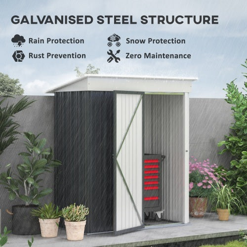 Outsunny Metal Garden Shed, Outdoor Lean-to Shed For Tool Motor Bike, With Adjustable Shelf, Lock, Gloves, 5x3x6 Dark Grey