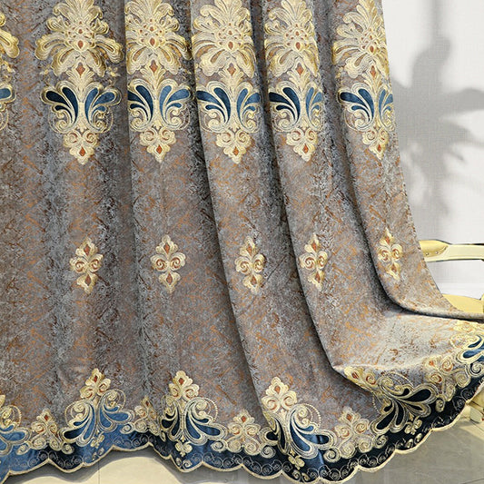 Luxury Velvet Embroidered Curtains, 1 Pair, Vintage Style, Blackout, UV Protection, Thick, Suitable For Bedroom And Living