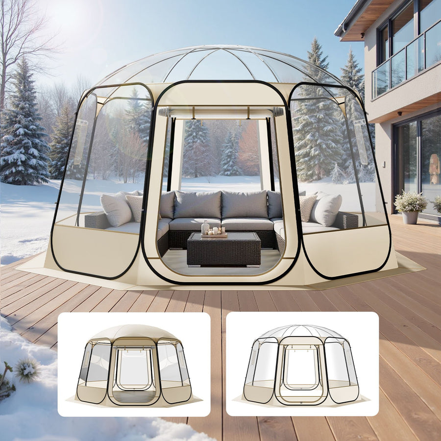 Pop-up-Bubble-Zelt, 366 X 345 X 220 Cm, Transparentes Campingzelt, Garten-Kuppel-Iglu-Zelt Mit Fenstern, Sportzelt, 540°-Panoramablick, Für 10–12 Personen, Terrasse, Hinterhof