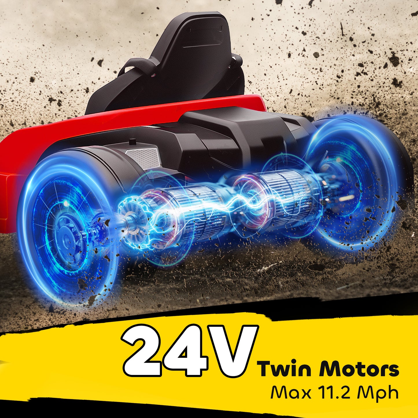 24V Electric Go Kart, Drift Kart With Adjustable Seat, Slow Start, 5-Point Harness, Music, Horn, For 6-12 Years, Red