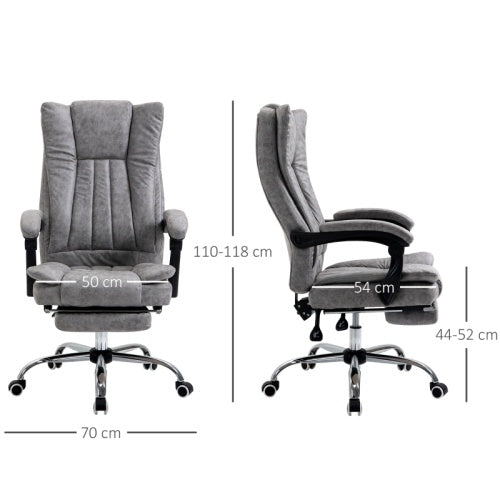 Vinsetto Home Office Chair Microfibre Desk Chair With Reclining Function Armrests Swivel Wheels Footrest Grey
