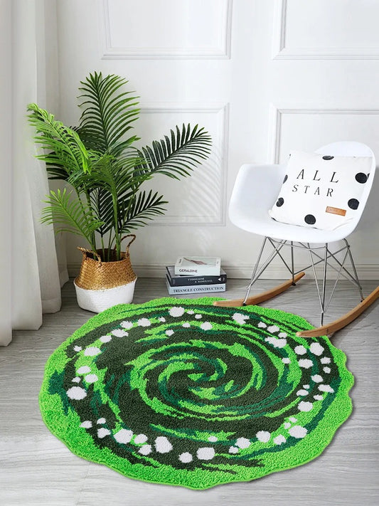 Round Green Moss Carpet Bedside