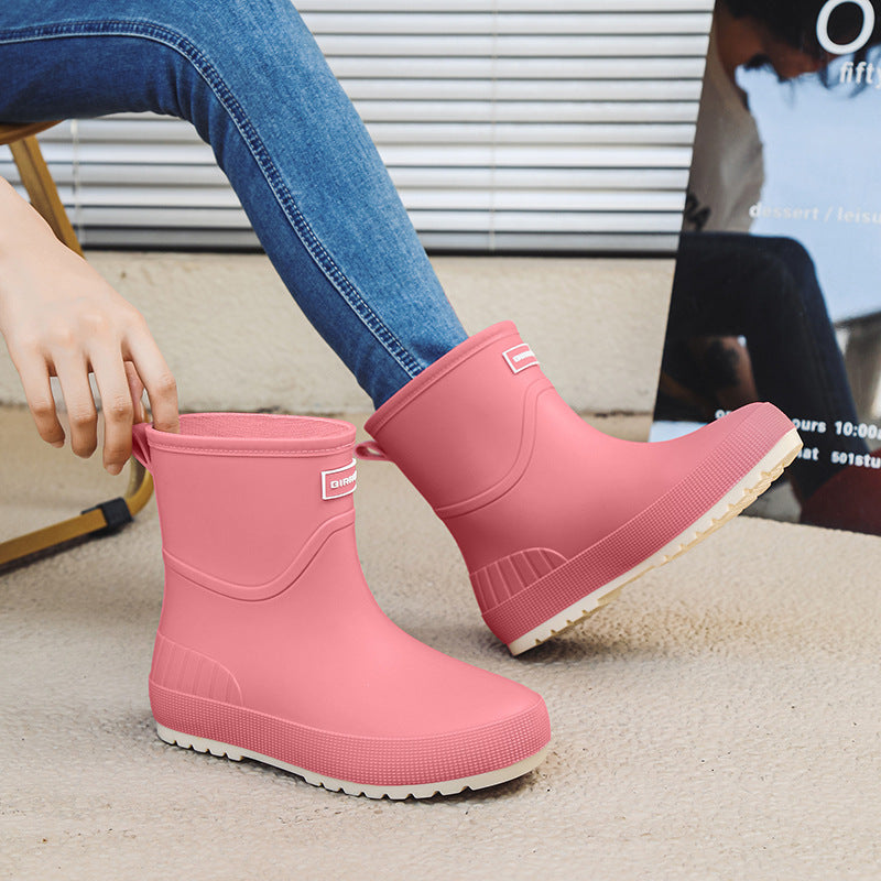 Mid-calf Women's Stylish Water Shoes Outdoor Non-slip Adult Rain Boots
