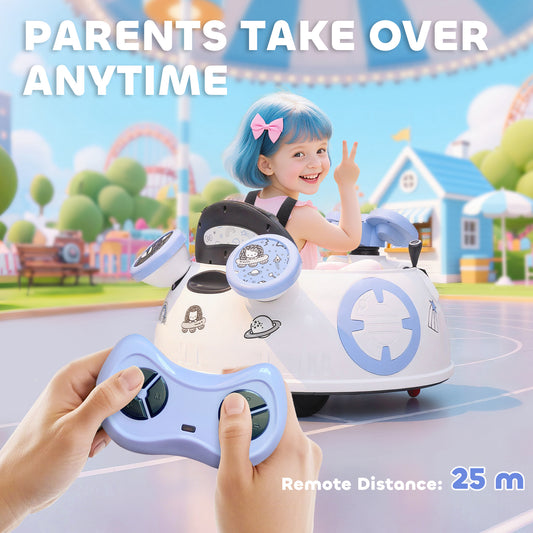 Hello Kitty Kids Ride On Bumper Car With Remote Control, Two Joysticks, Music, Lights, Safety Belt, White