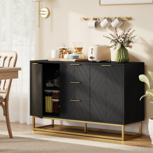 Sideboard With 3 Drawers And Adjustable Shelves For Living Room - Black