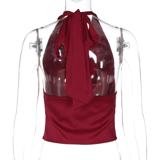 Women's Halter Backless Tank Vest Fashion Solid Color Slim Fit Tied Tube Top
