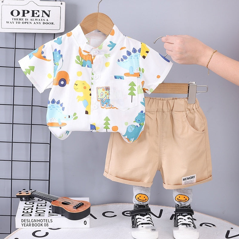 Children's Clothing Summer New Suit Children Cotton Clothes Baby Short Sleeve Shirt