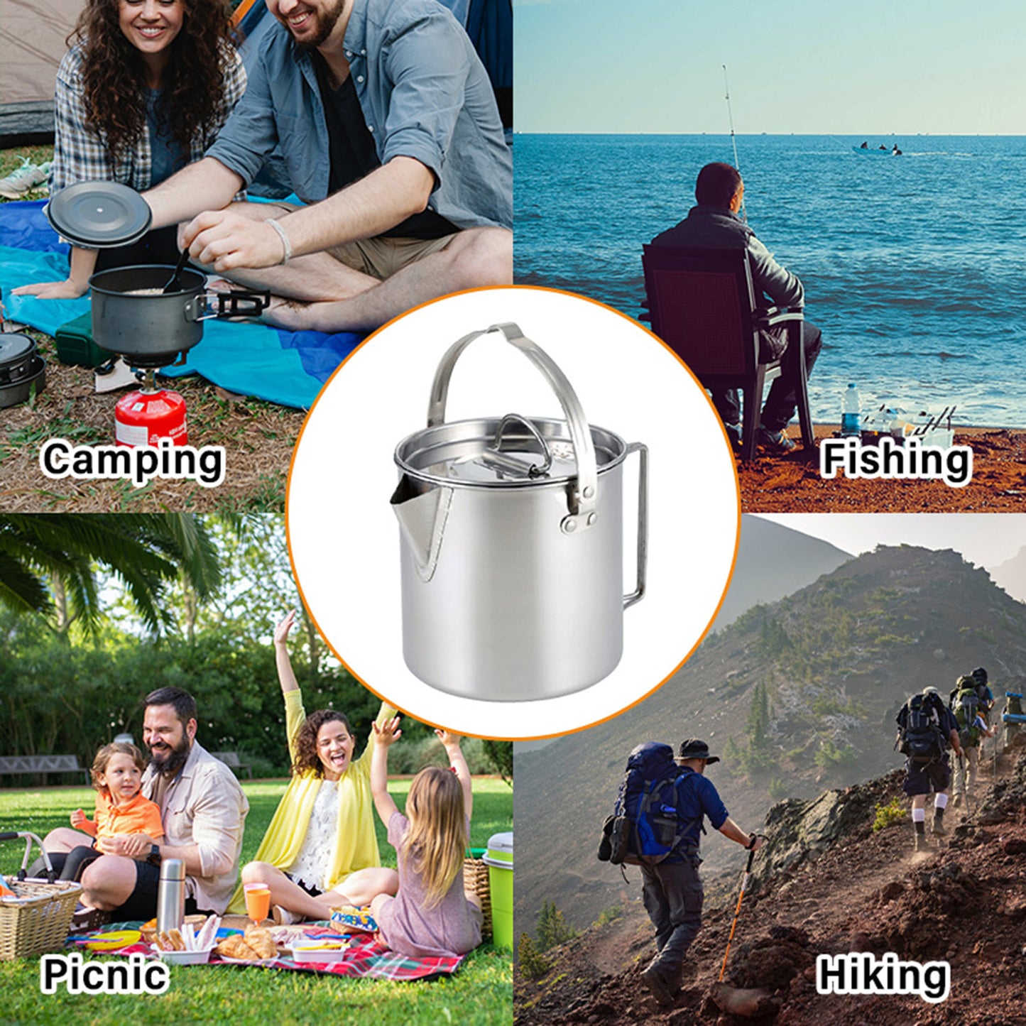 Outdoors 1.2L Kettle Stainless Steel with Lid for Cooking Boiling Water Camping Picnic Hiking
