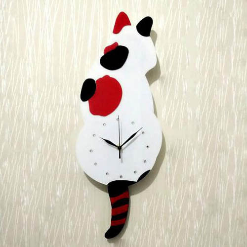 Wall Quartz Clock Mute Cute Cat With Tail