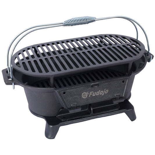 Outdoor Oval Cast Iron Grill, Portable Charcoal Grill, And Desktop Cast Iron Frying Pan