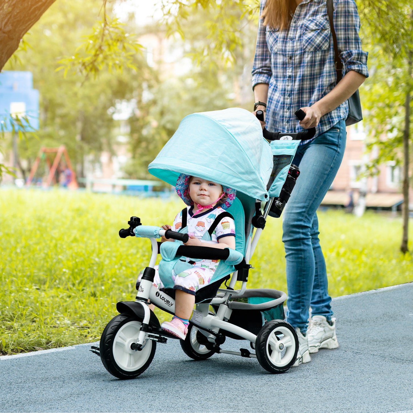 6 In 1 Kids Trike With Parent Handle, Canopy, 5-point Safety Belt, Storage, Footrest, Brake, For 1-5 Years, Green