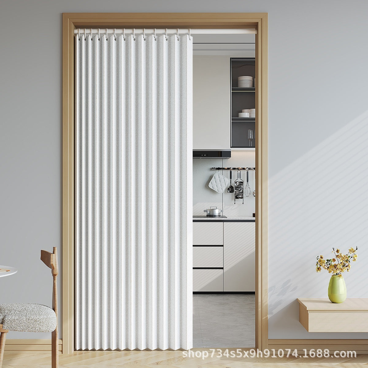 Household Solid Color Folding Partition Door Curtain