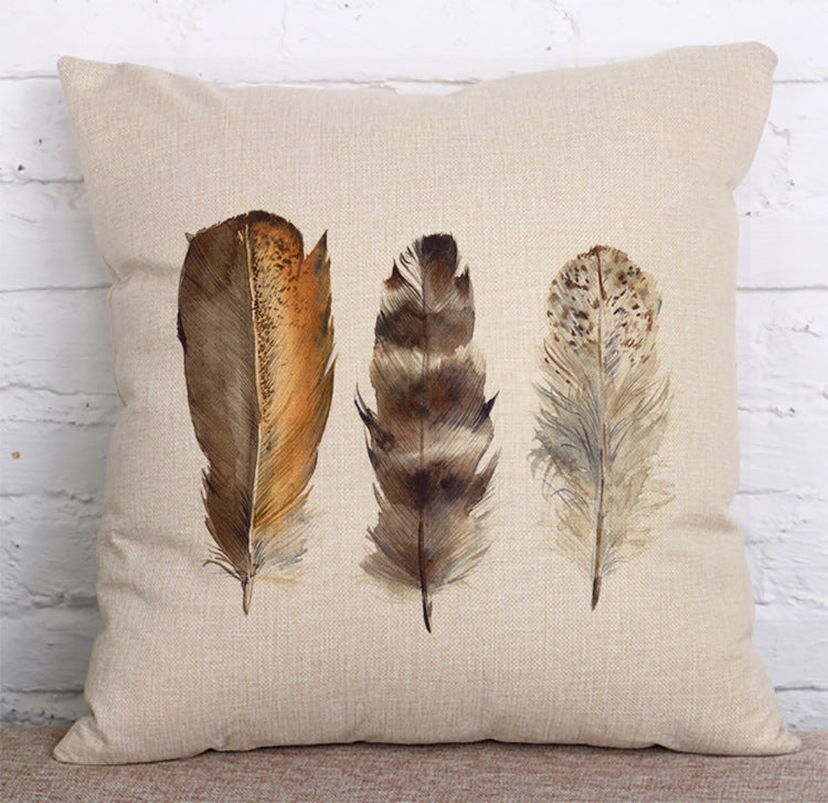 Watercolor Handmade Painting Feather Home Decoration Pillow Cover