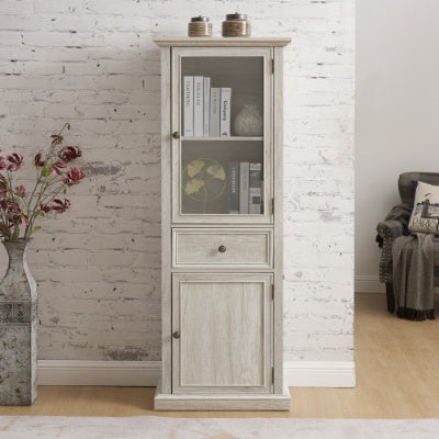 Tall Storage Cabinet, Freestanding Cabinet With Glass Door And Shelves, Sideboard Cabinet, Cabinet With Drawer For Living Room, Kitchen, Dining Room, Office, White