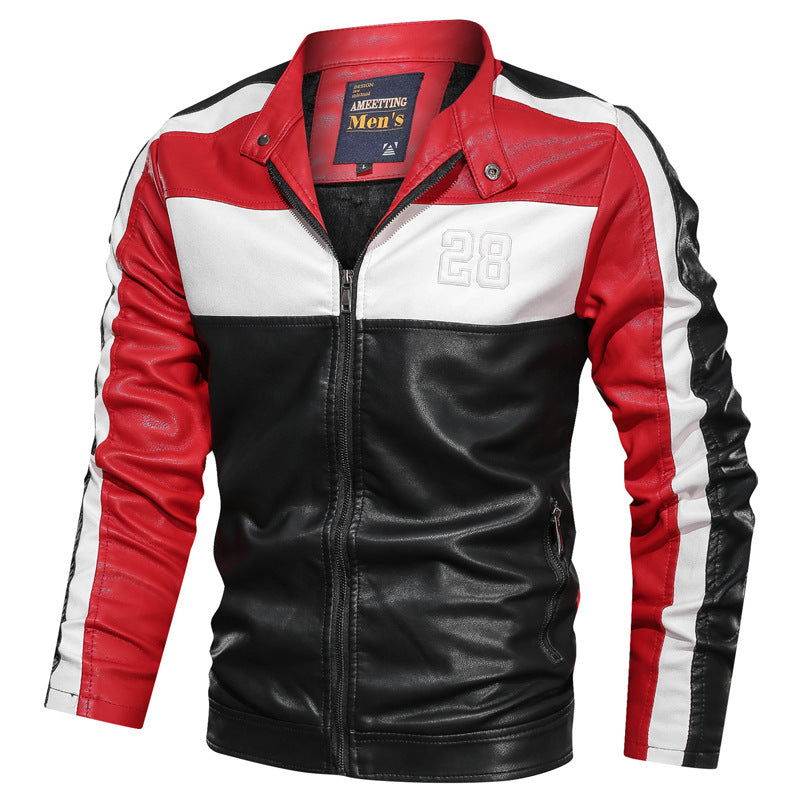 Herren Stehkragen Motorradjacke Lederjacke