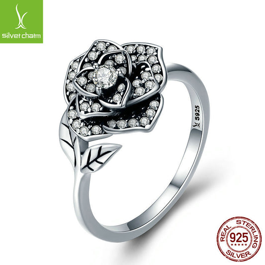 S925 Sterling Silver Ring Women's Opening Rose