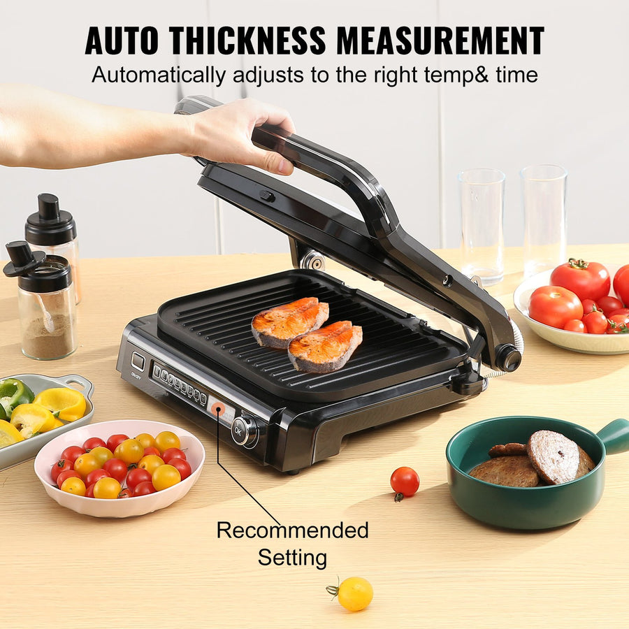 VEVOR 7 IN 1 Commercial Electric Griddle, 1800W Indoor Countertop Grill, Stainless Steel Restaurant Teppanyaki Grill With Non Stick Iron Cooking Plate, Adjustable Temp Control 110V
