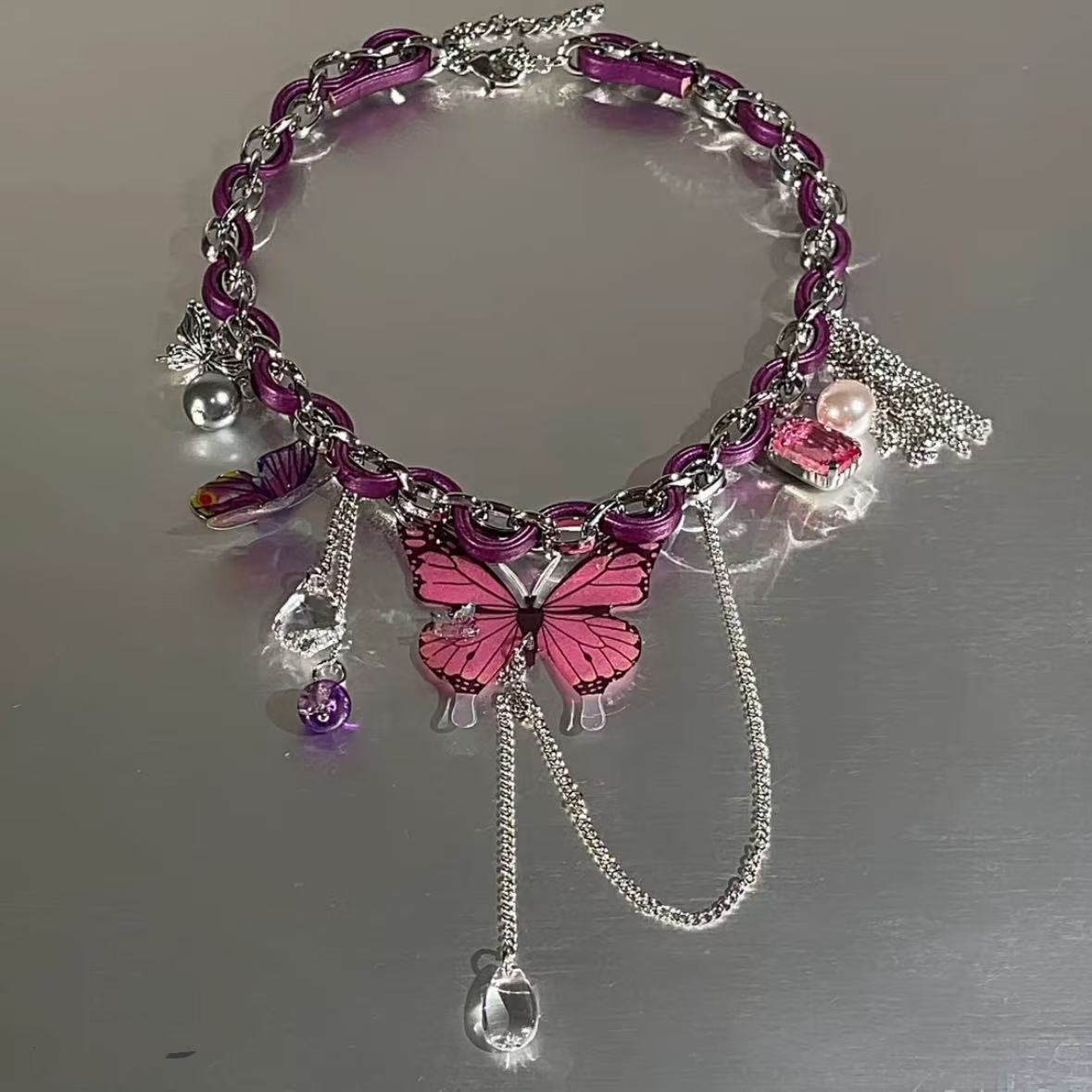 Purple Butterfly Pendant Tassel Necklace For Women Intricately Crafted Niche Design