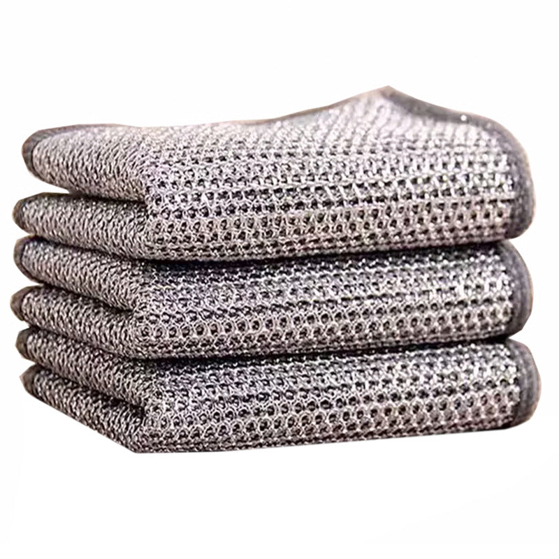 Steel Wire Dish Cloth Thickened Double-sided Mesh Kitchen Special Non-stick Oil Brush Pot Silver Wire Cleaning Cloth Steel Ball Rag