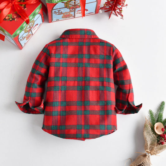Children's Christmas Cotton Shirts Boys Baby Children's Clothing Spring And Autumn Long Sleeve Plaid Shirts Festive Clothes