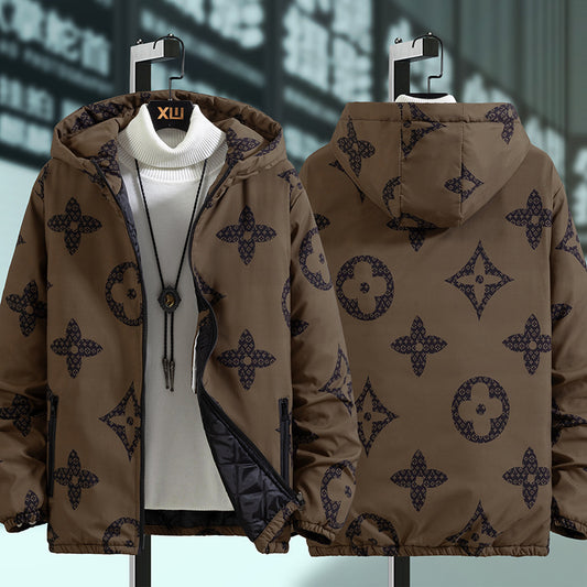 European Station New Cotton Jacket Men's Winter Korean Style Trendy Cotton Jacket Tide Brand Large Size Hooded Gown Jacket