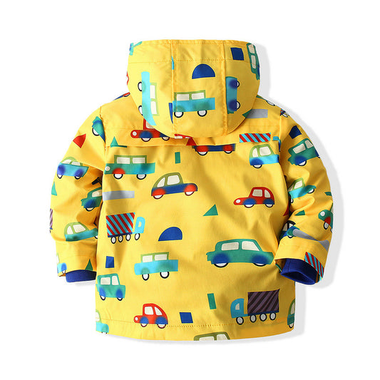 Children's Clothing Supply Children's Sports Windbreaker 2021 Spring New Boy Cartoon Car Hoodie Jacket