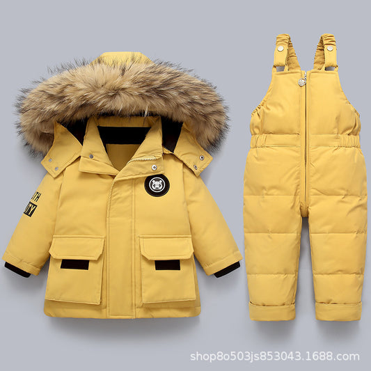 Baby Down Jacket Boys 2022 New Suit Children's Infants 1-5 Years Old Children's Western Style Two-piece Winter Suit Thick