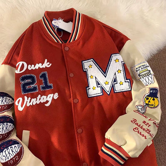 Vintage American Retro Splicing Baseball Uniform Men's Jacket Spring And Autumn Trendy Brand Embroidery Letters Hip-hop Loose Jacket