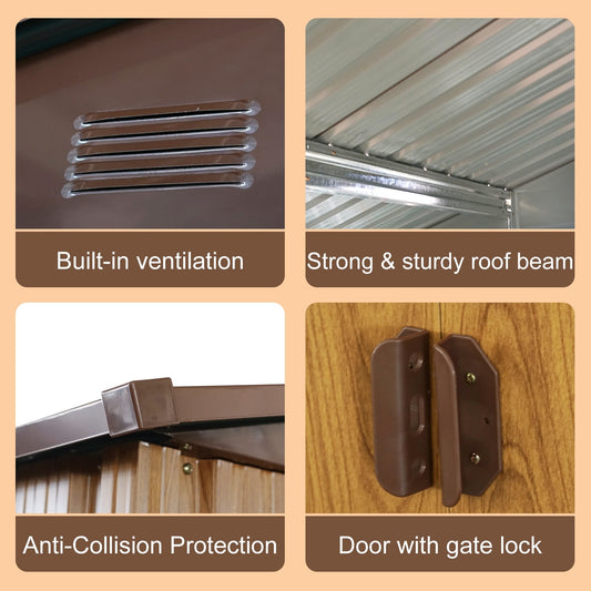 10ft X 8ft Outdoor Metal Storage Shed With Metal Floor Base,Coffee