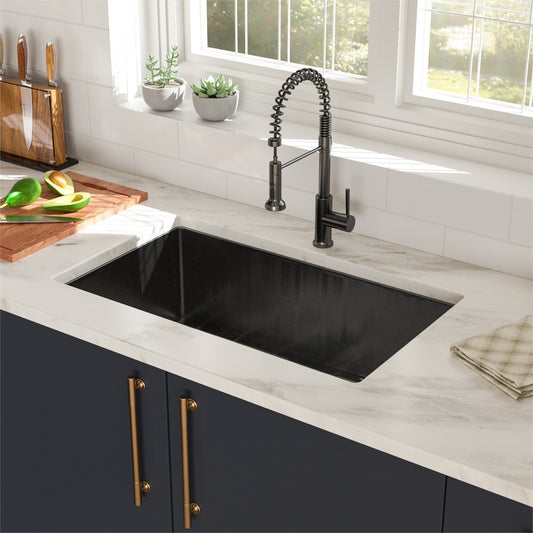 33"x19"x10" Gunmetal Black Undermount Kitchen Sink 16 Gauge Single Bowl with Drain Assembly