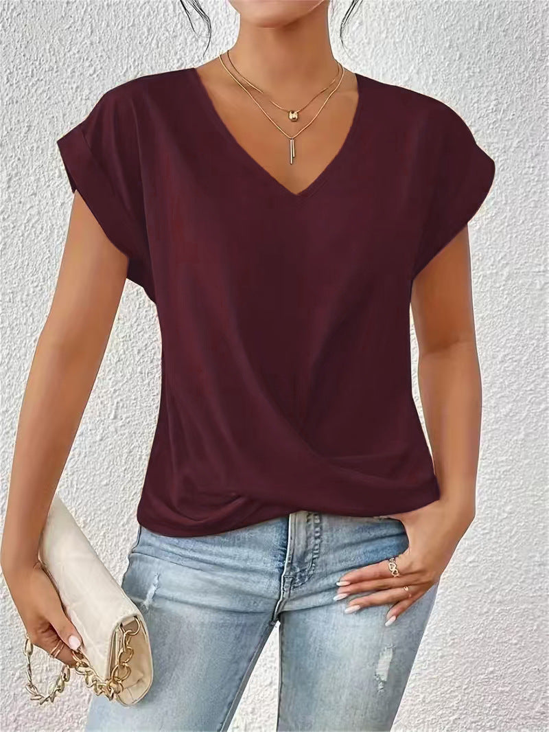 Fashion Short-sleeve T-shirt Summer Casual Irregular Knot Top For Women
