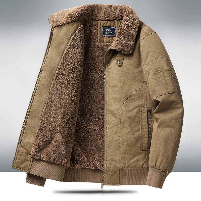 Mens Fleece-lined Loose-fit Plus-size Coat