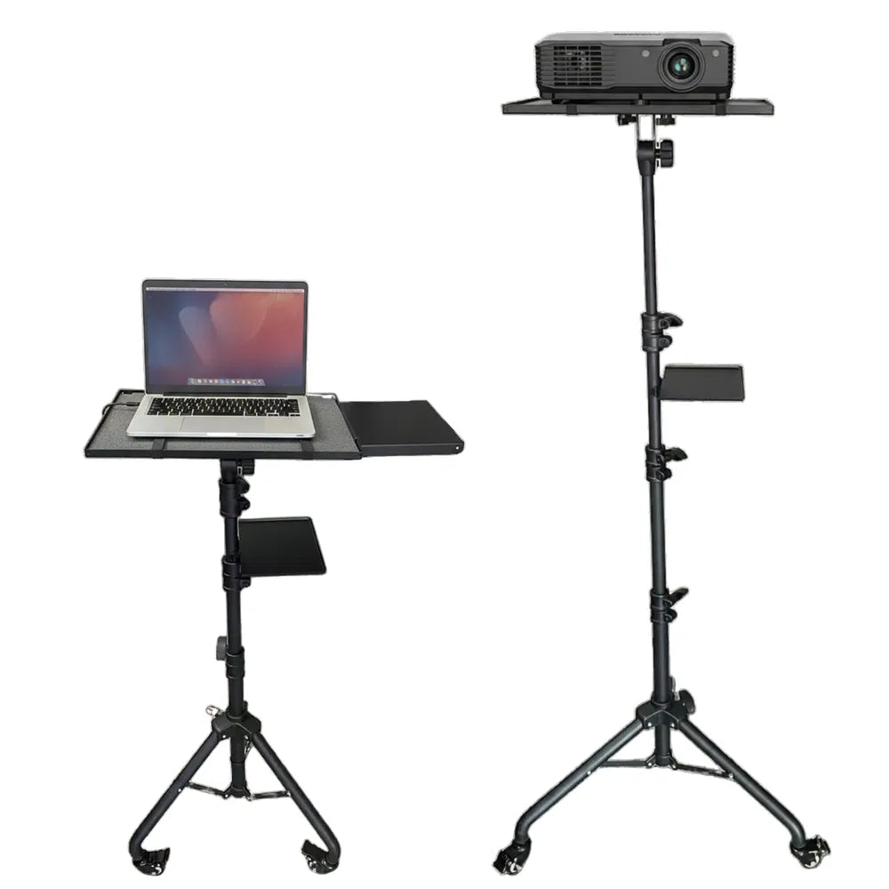 Projector Stand 29.5 To 71 Inch Adjustable Tripod 2 Shelves Portable Laptop Cart W Phone Holder