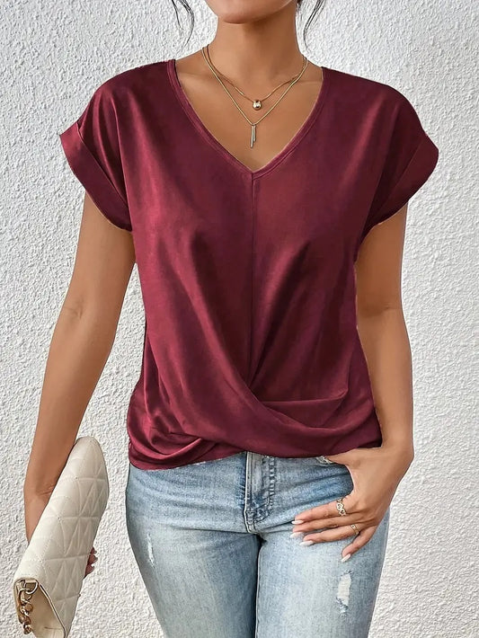 Fashion Short-sleeve T-shirt Summer Casual Irregular Knot Top For Women