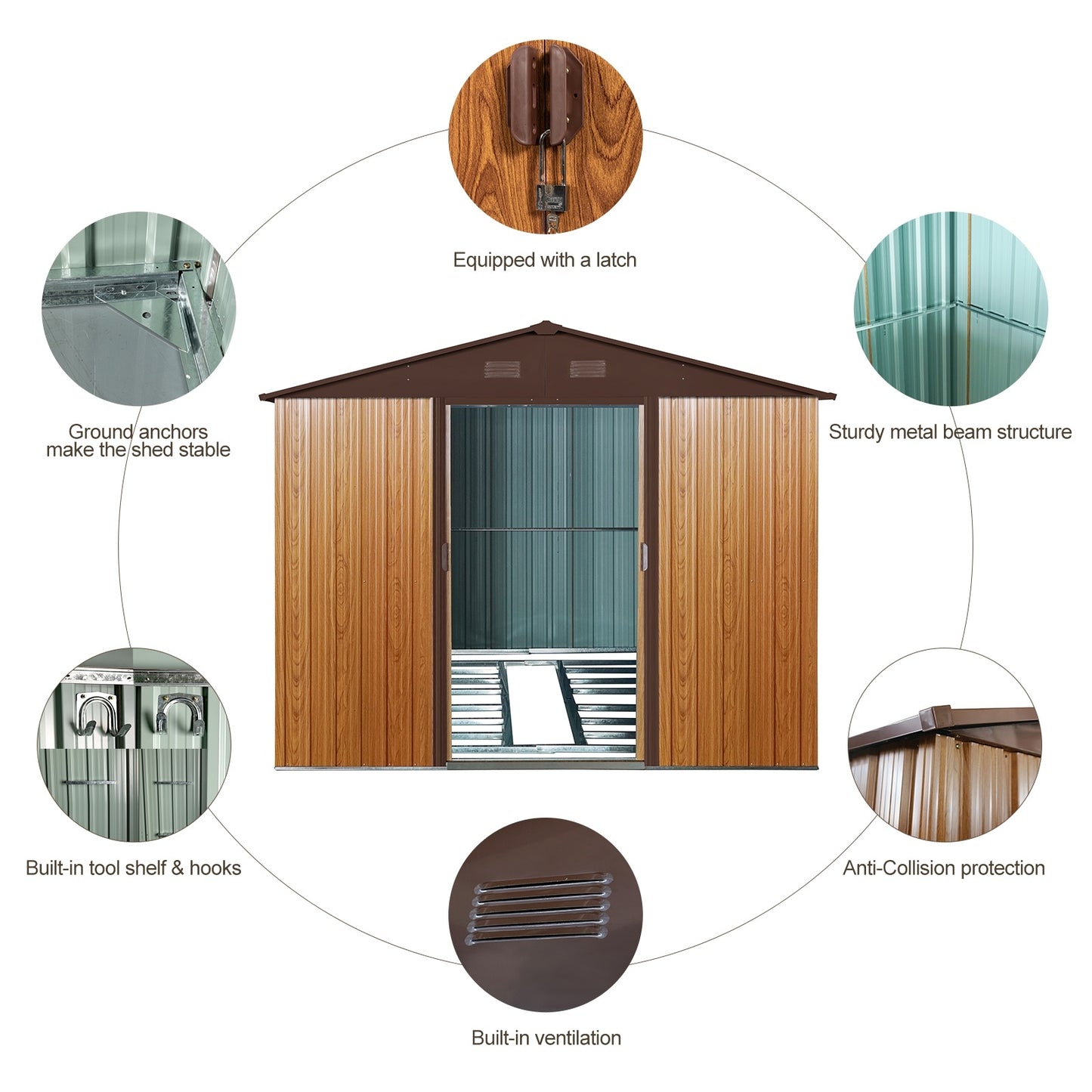 10ft X 8ft Outdoor Metal Storage Shed With Metal Floor Base,Coffee