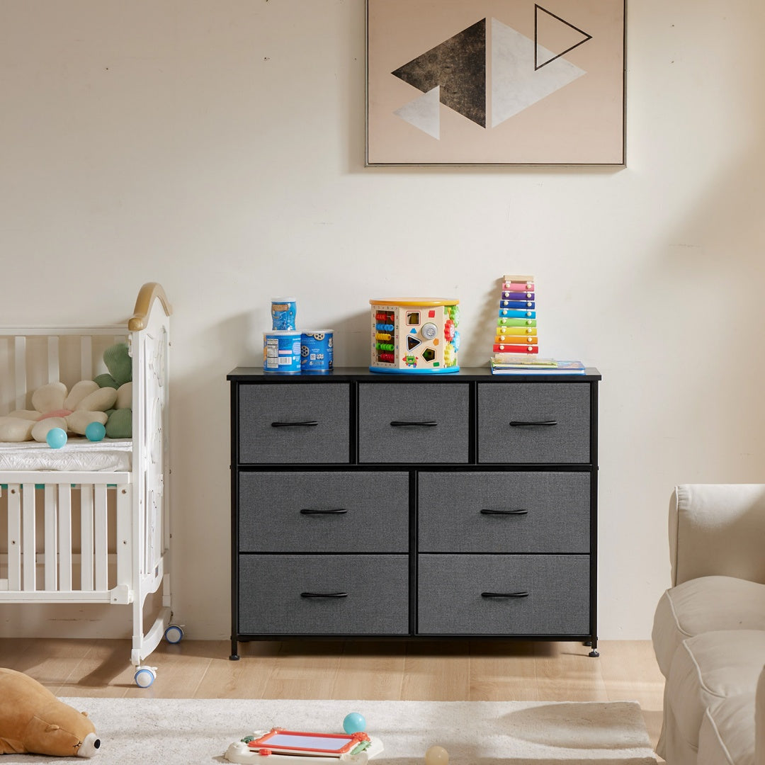 Tall Dresser Fabric Storage Tower ,Wooden Top For Kid Room, Closet, Entryway, Nursery